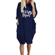 Новое поступление, платье для женщин, с карманами, с изображением кошки, мамы, с буквенным принтом, платье размера плюс, Женский Топ, женское платье, топы Tumblr