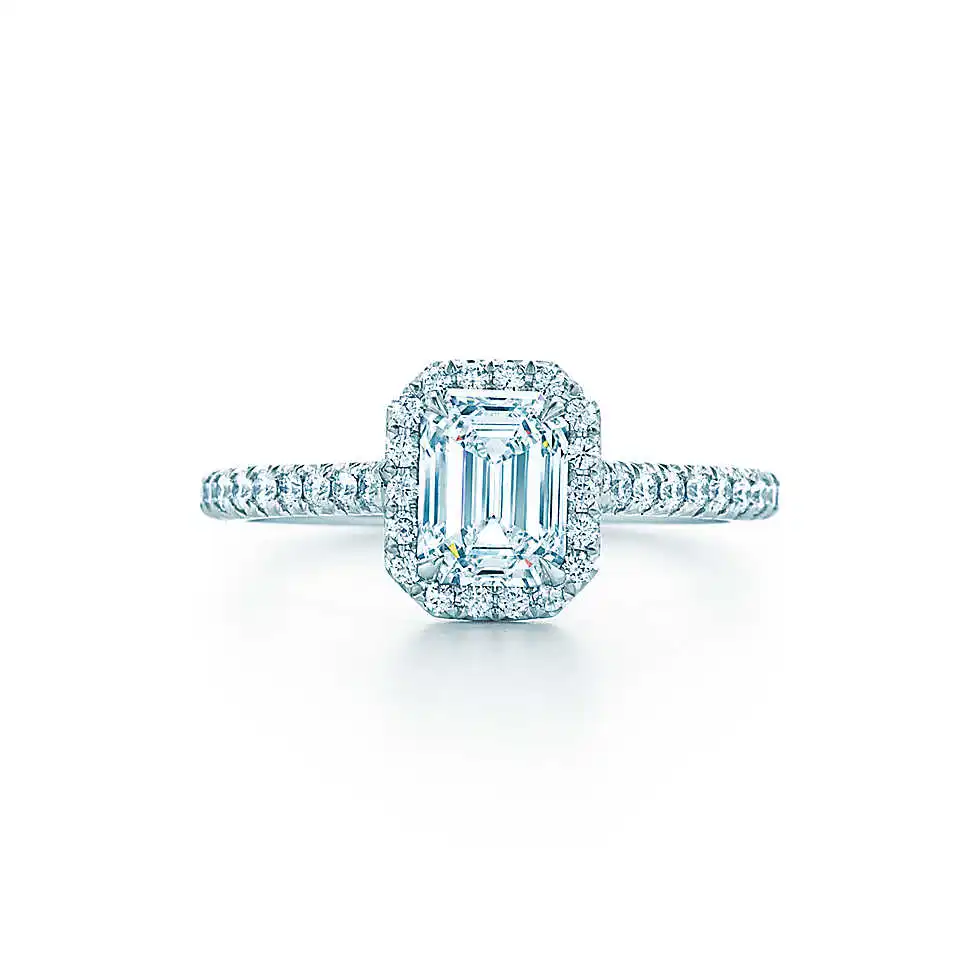 

Real Solid 18K White Gold 1CT Emerald Cut Cushion Shape simulate Diamond Woman Gold Ring good Fine Jewelry Xmas Gift For Lady