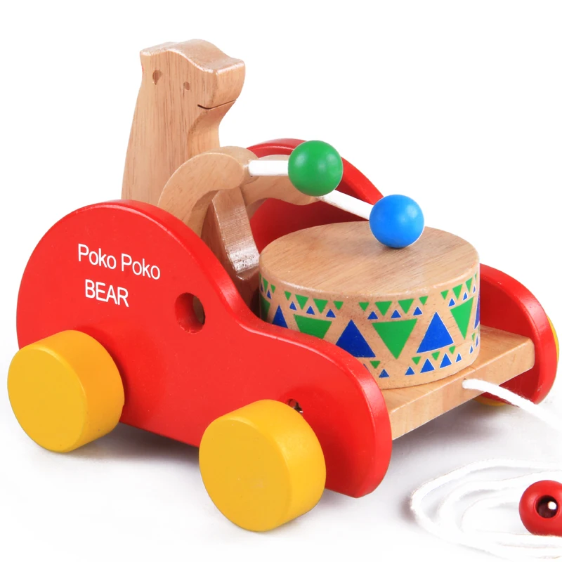Free Shipping! Wooden Pull Along Toys For Toddlers Kids Poko Poko Bear