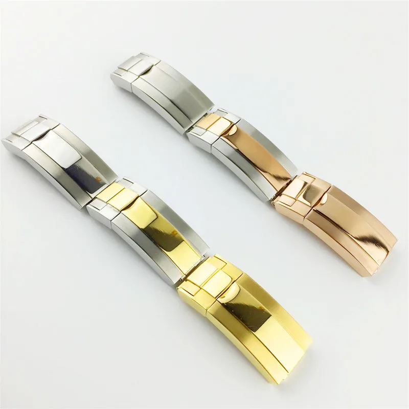 16 * 9mm Stainless Steel Watch Band Folding Buckle Glide Lock Clasp Steel For Rol submariner Bracelet Rubber Leather Strap Belt