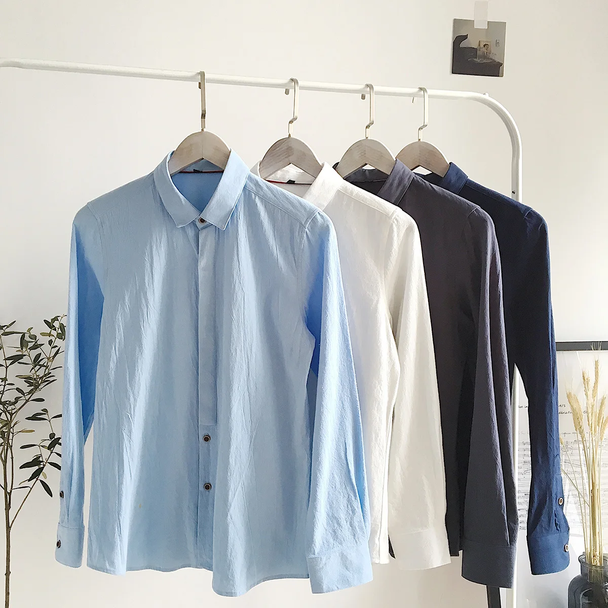 Fashion men's cotton long sleeved shirt , Hong Kong style shirt Men's