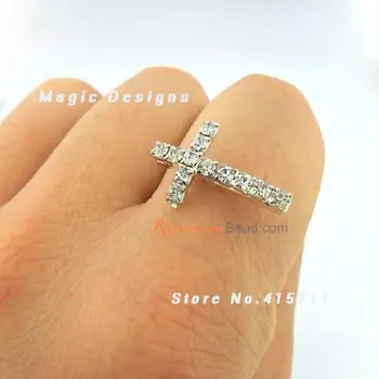 

YH131007028 Rhinestone Pave Silver Sideways Cross Connector For Ring Or Bracelet Necklace