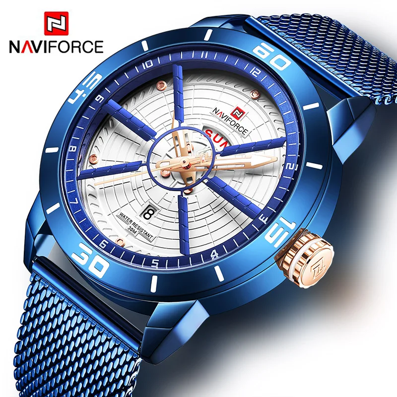 

NAVIFORCE Mens Watches Top Brand Luxury Sport Watch Mesh Steel Date Week Waterproof Quartz Watch for Men Clock Relogio Masculino