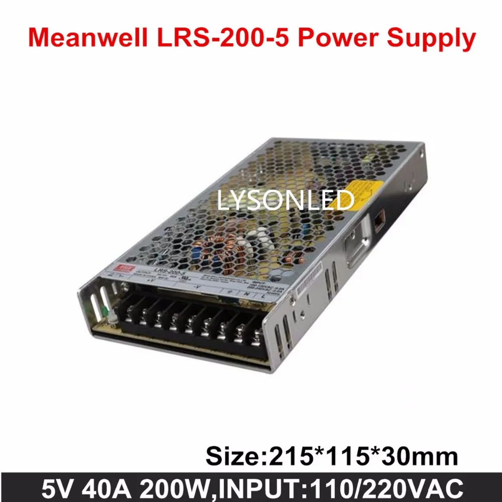 Тайвань MeanWell тонкий LRS-200-5 импульсный источник питания, 200 Вт тонкий светодиодный дисплей Источник питания 5V40A (AC Вход 100 ~ 240 В)