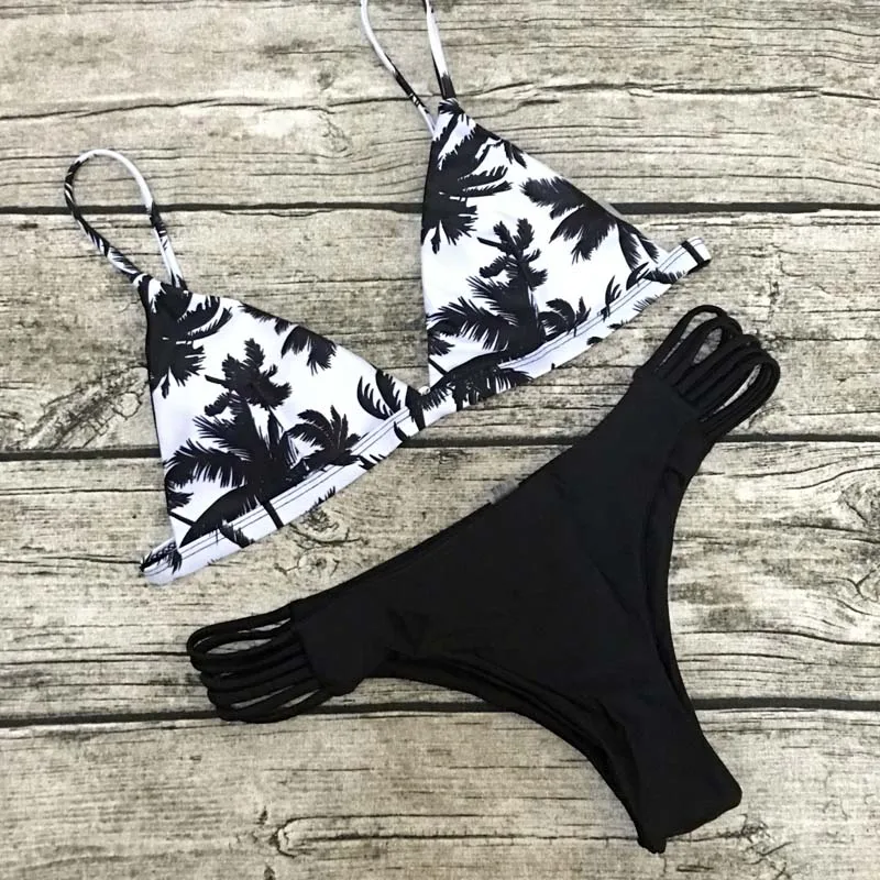 black and white palm tree swimsuit