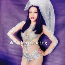 Модный женский наряд со стразами трико костюм с длинным рукавом Вечерняя танцевальная одежда для вечеринки ночной клуб представление боди