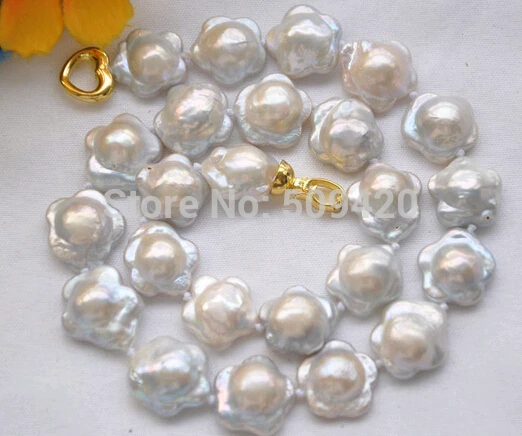 

Free Shipping>>17" 16mm WHITE plum blossom coin FRESHWATER PEARL NECKLACE