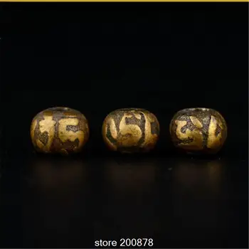 

NBB220 Nepal Hand Solid Brass old Golden Antiqued Beads 8mm 10mm Tibet Hand Painted OM Mantras Rosary Prayer Mala 10beads lot