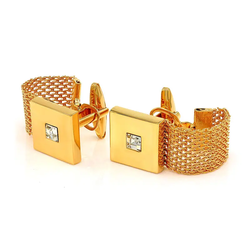 Kemstone Luxury Gold Color Chain Cufflinks With Crystal Men's Cuff