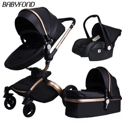 Babyfond Роскошная детская коляска 3 в 1 цвет Европейская коляска костюм для лежа и сиденья aulon - Цвет: G-black 3 in 1