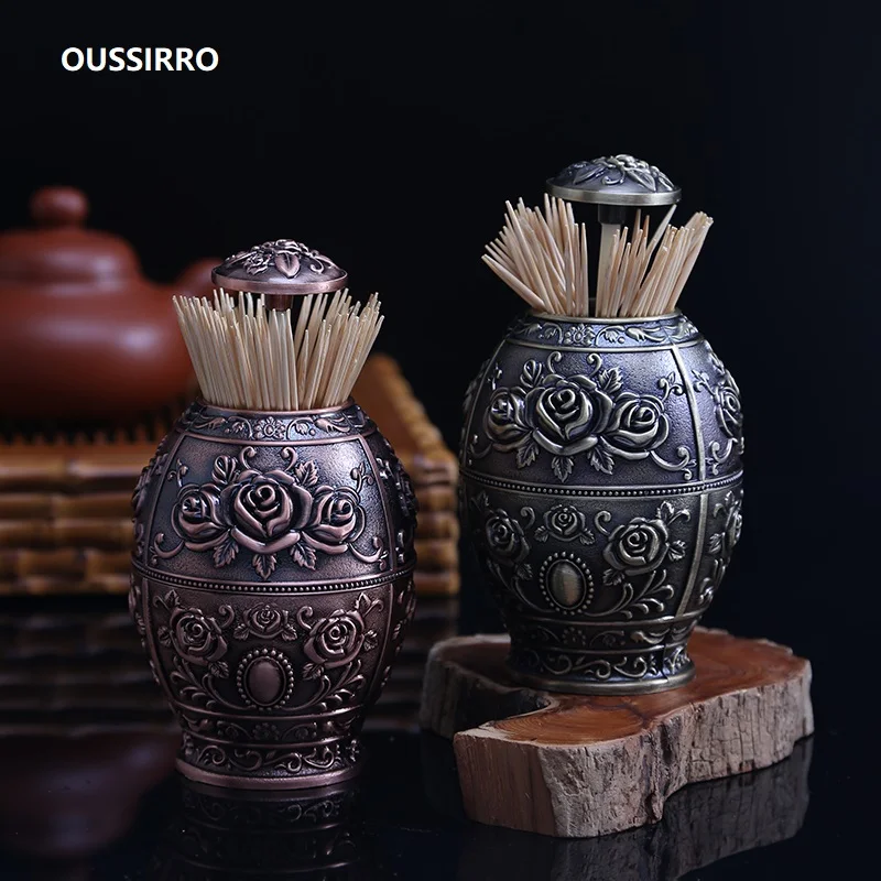 

11*5CM European Style Automatic Toothpick Box Fashion Egg Metal Vintage Toothpicks Holder Toothpick Dispenser Boxes