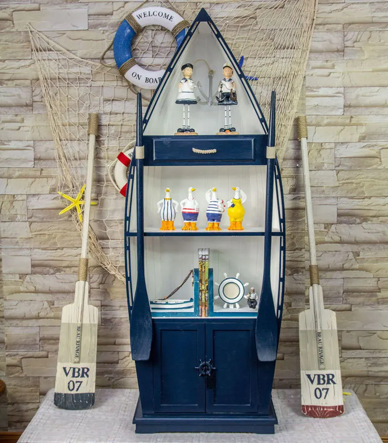 Mediterranean bookcase wooden boat storage lockers creative