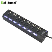 Kebidumei 4/7 портов usb-хаб светодиодный USB Высокоскоростной адаптер 480 Мбит/с usb-хаб разветвитель с выключателем питания для ПК ноутбука