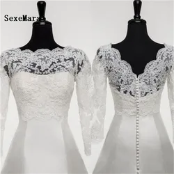White Ivory Bridal Bolero Shrug Wrap Lace Wedding Jacket V Back Long Sleeve Bridal Lace Wedding Top