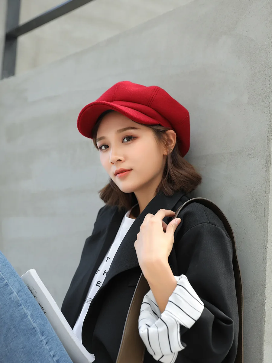 COKK Autumn Winter Hats for Women Solid Plain Octagonal Newsboy Cap Men Ladies Casual Wool Hat Winter Beret Women Painter Cap