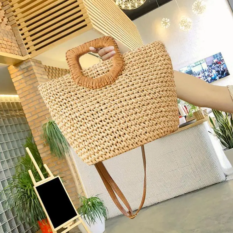 النساء الشاطئ النسيج السيدات القش الشاطئ الصيف أكياس القمر نسج مزين حقائب النساء Crossbody أعلى-حقائب بيد دروبشيبينغ