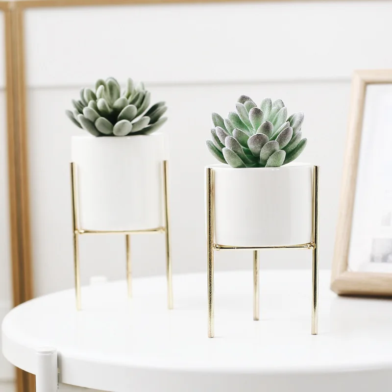metal geométrico vaso quadro alto suporte três
