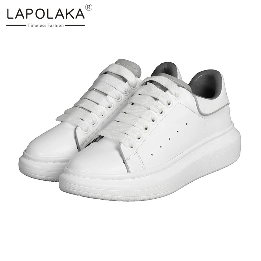 

Lapolaka New Fashion INS Hot Big Size 35-43 Genuine Leather Sneakers Reflective Women Shoes Woman Casual Soft Flats Female