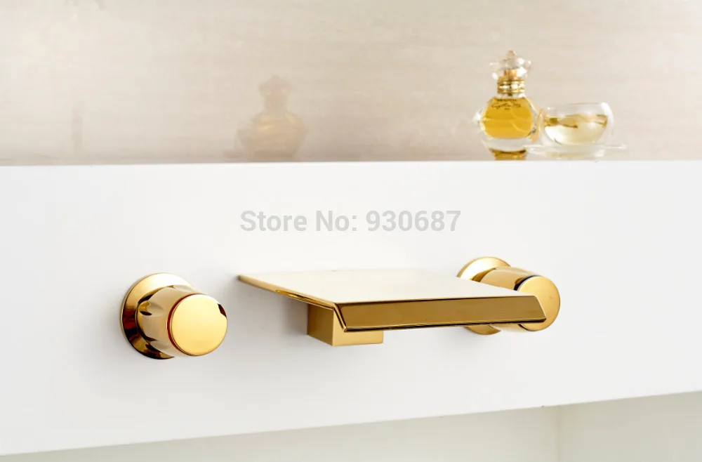 

Wall mount Bathroom 3PCS Dual Handles Tub Faucet Waterfall Sink Faucet
