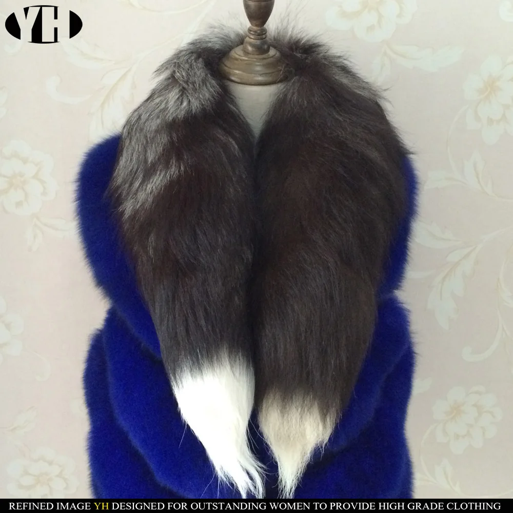 new arrive Real Fox Fur Scarf Women Winter Warm muffler 2 fox Tail patchwork Scarves Fashion fullness Collar Wraps