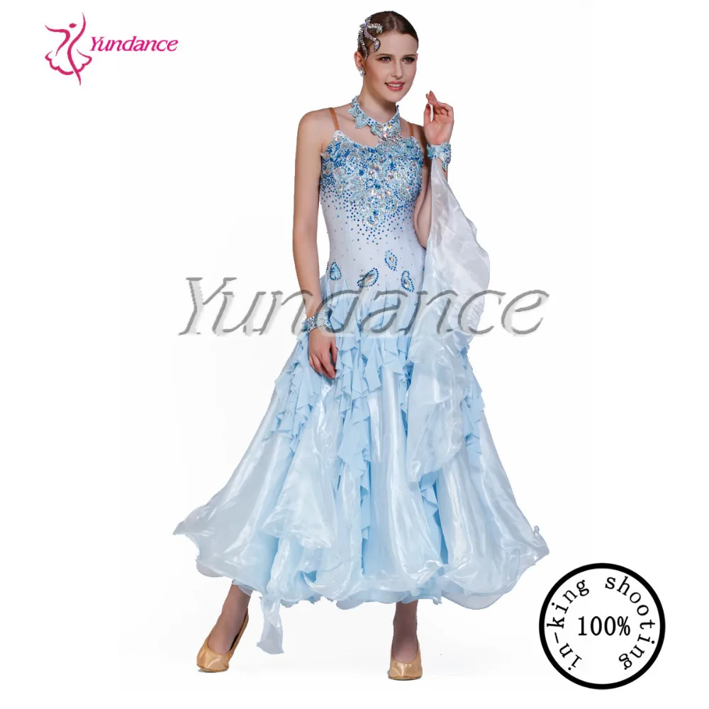 Светло-голубое длинное сексуальное бальное платье для танцев B-13207