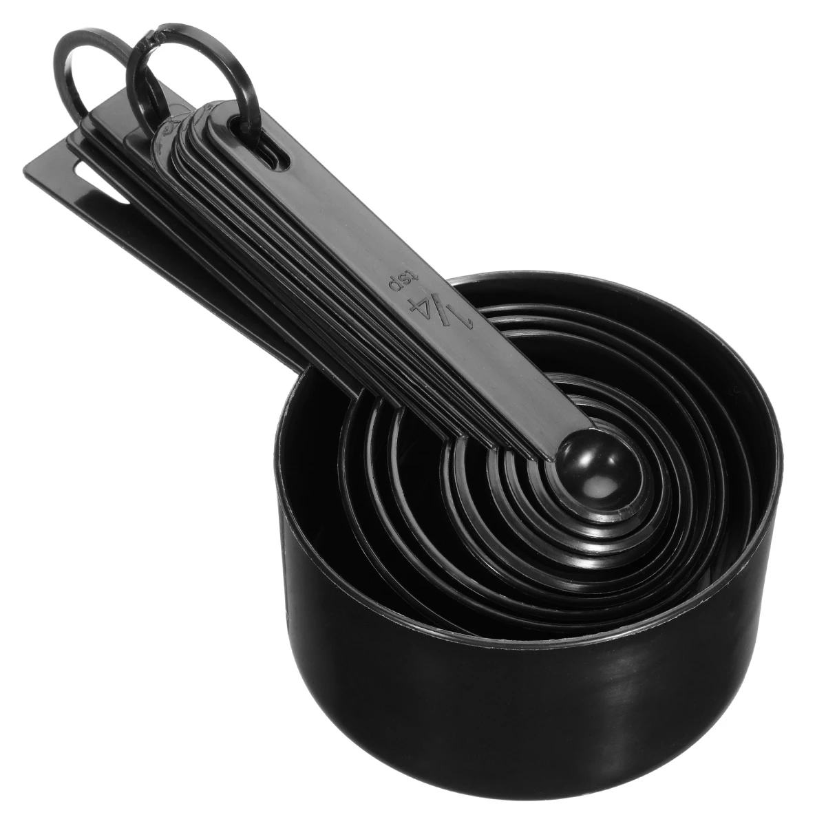 10Pcs Black Plastic Kitchen Measuring Spoons Cups Multi Scales Kitchen Measuring Tool Set  Durable For Baking Coffee Tea