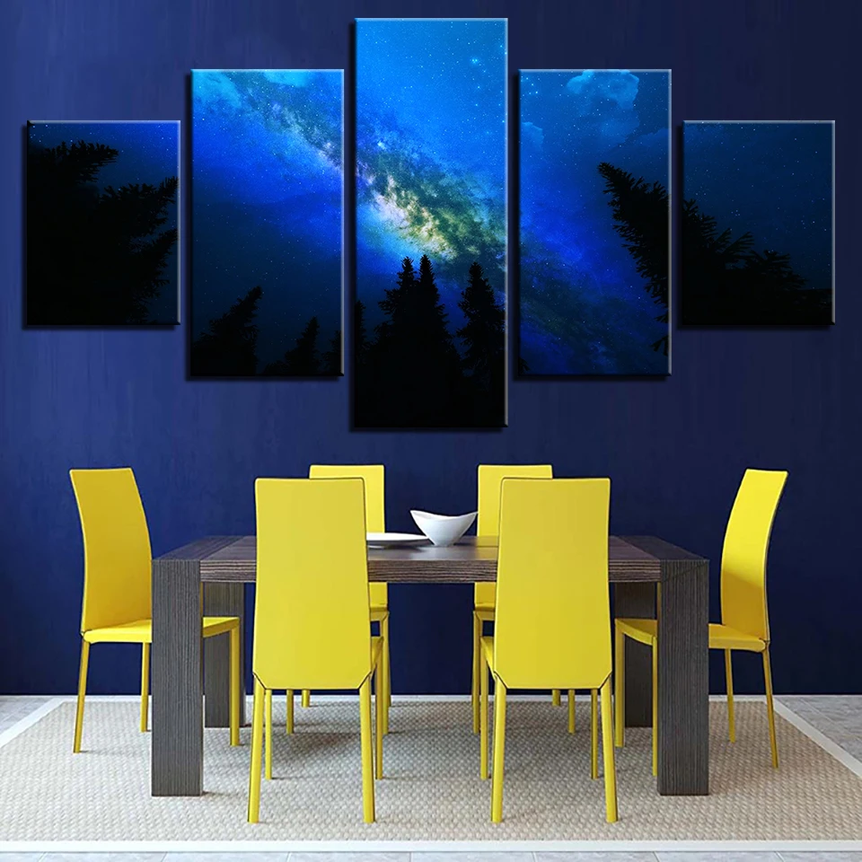 

Printing Art Framework Paintings 5 Pieces Forest Auroras Night Scene Posters Modular Canvas Pictures Living Room Wall Decoration