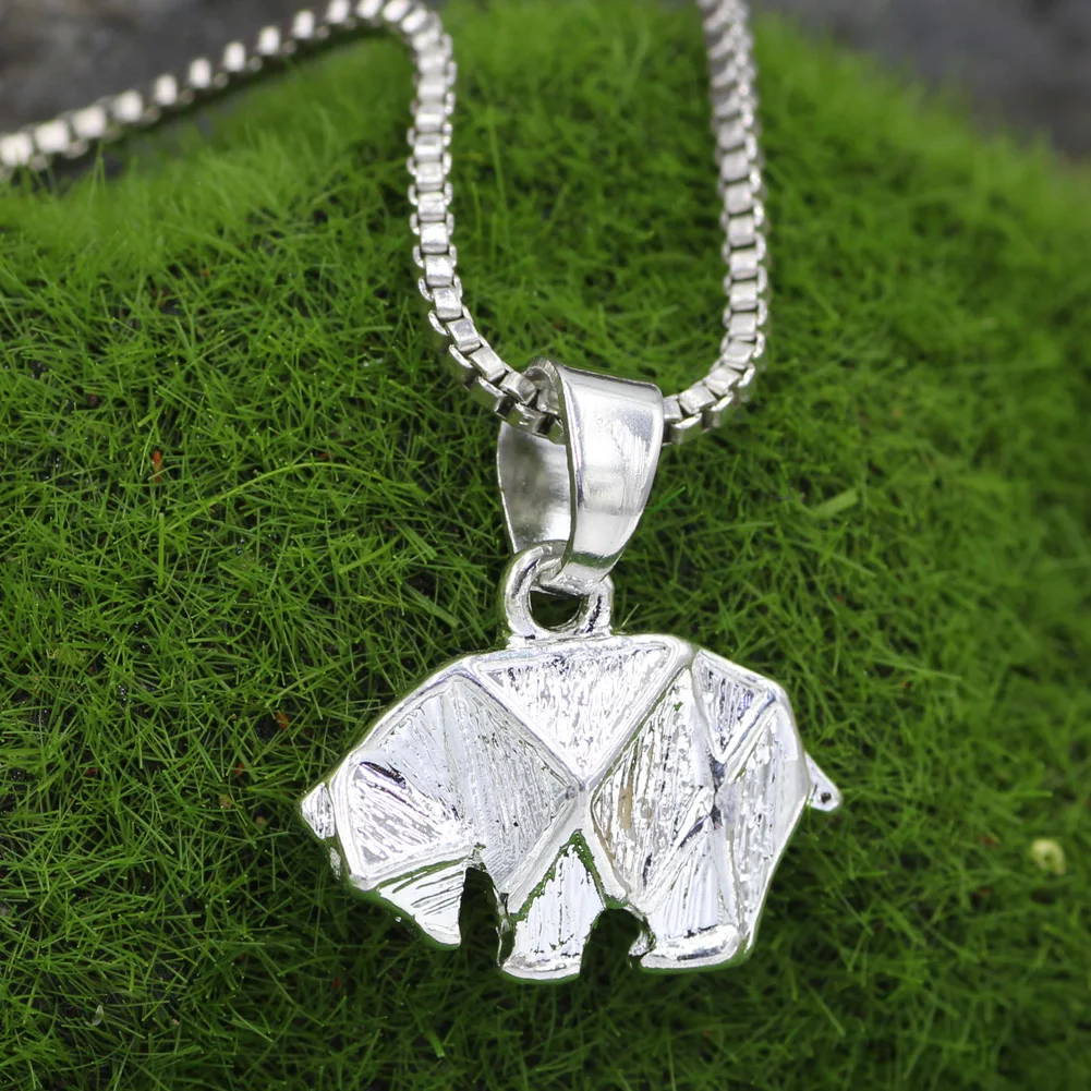 

Brushed Silver Bear Pendant Necklace in Origami Style Zinc Allory Featuring Charmingly Naive Bear Charm Necklace