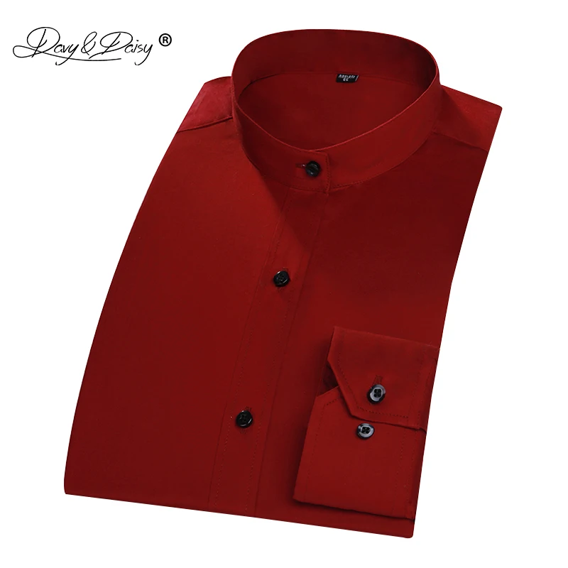 Prix DAVYDAISY Marque 2018 Nouveau Hommes Chemise Mandarin Col À Manches Longues Classique Solide Mâle Chemises Formelle D affaires Chemise Homme DS207