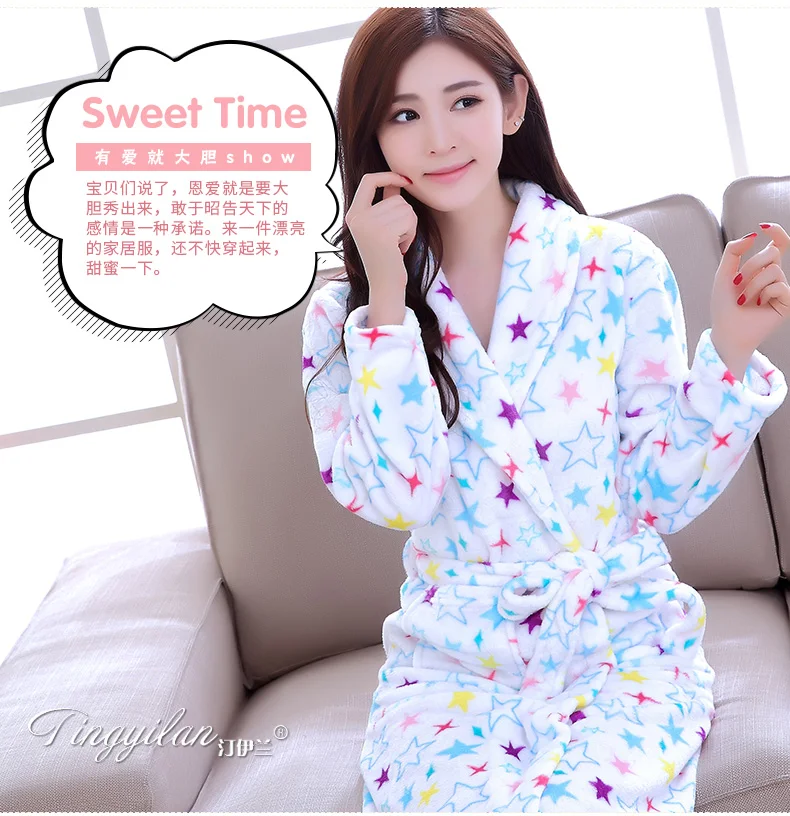 Lady Coral Fleece Bathrobes Women's Winter Flannel Pajamas Adult Men's Winter Warm Sleep Robe Coral Fleece Couples Homwear D2090