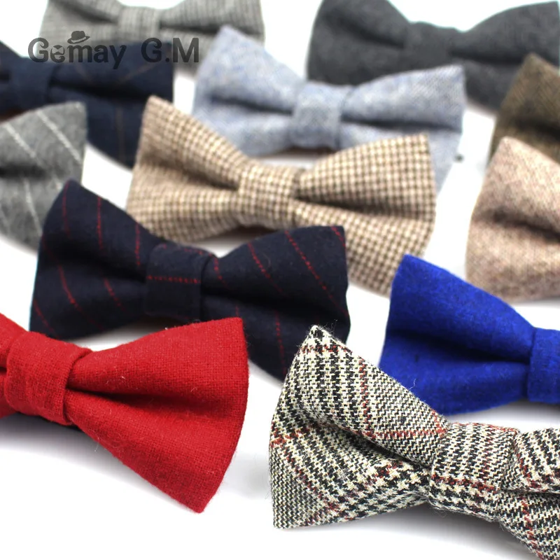 

New Wool Bowties for Wedding Business Butterfly Solid Color Bow Tie For Men Woolen Cravat Unisex England Style Striped Bow Ties