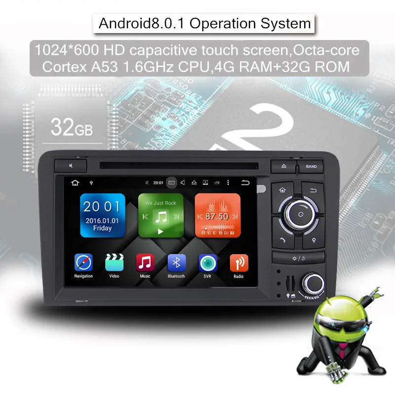 Excellent KSAOTU 7" DAB+ 4G Android 8.0 Car DVD Player SD GPS for Audi A3 0