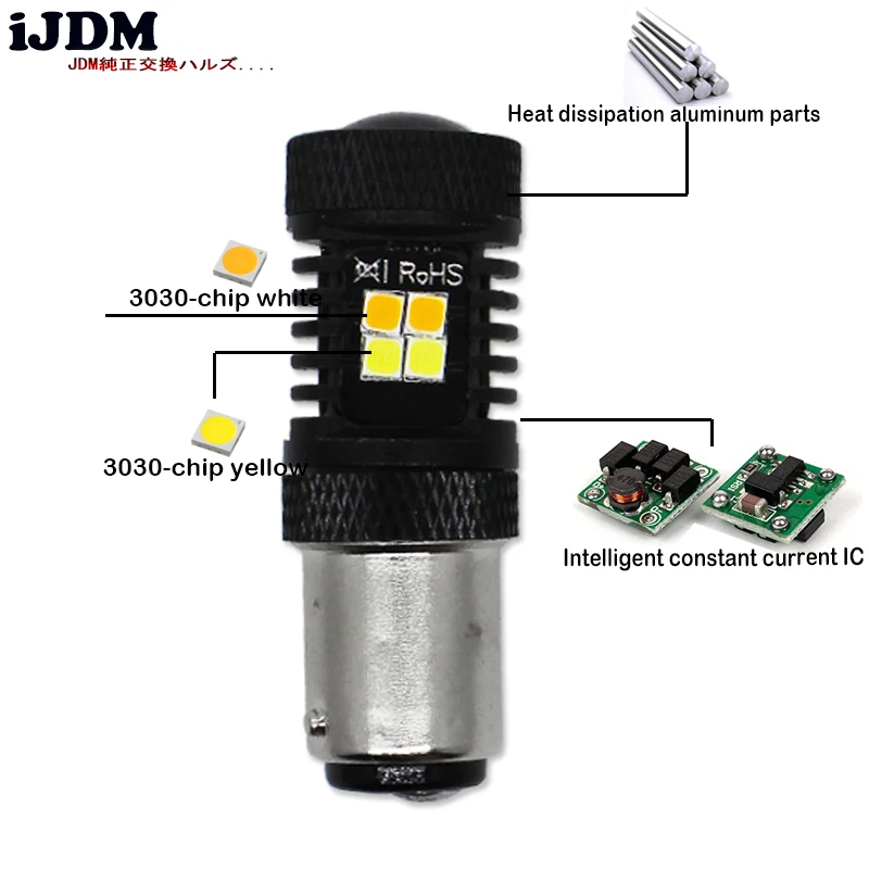 IJDM 1157 LED Сверхъяркие 3030 чипсет белый/желтый BA15s S25 светодиодные лампы с проектором