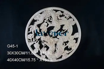 

G45-1 -40x40cm Wood Carved Round Onlay Applique Unpainted Frame Door Decal Working carpenter Chinese Dragon Style