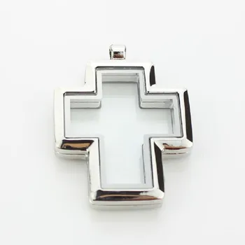 

10pcs Silver Cross Magnetic Alloy Floating Locket DIY Living Memory Locket Pendant