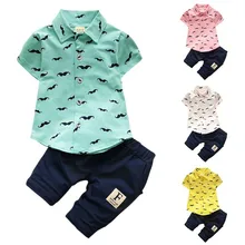 Новинка года; комплект летней детской одежды для маленьких мальчиков; футболка с короткими рукавами и принтом усов+ брюки Модная детская одежда