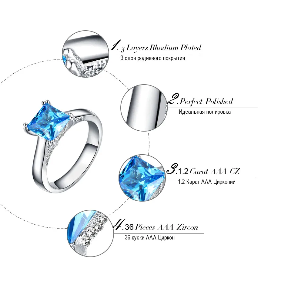 ORSA JEWELS Cute Silver Color Rings with 1.2ct Blue Austrian Cubic Zirconia for Best One 2019 Fashion Women Jewelry Ring OR138