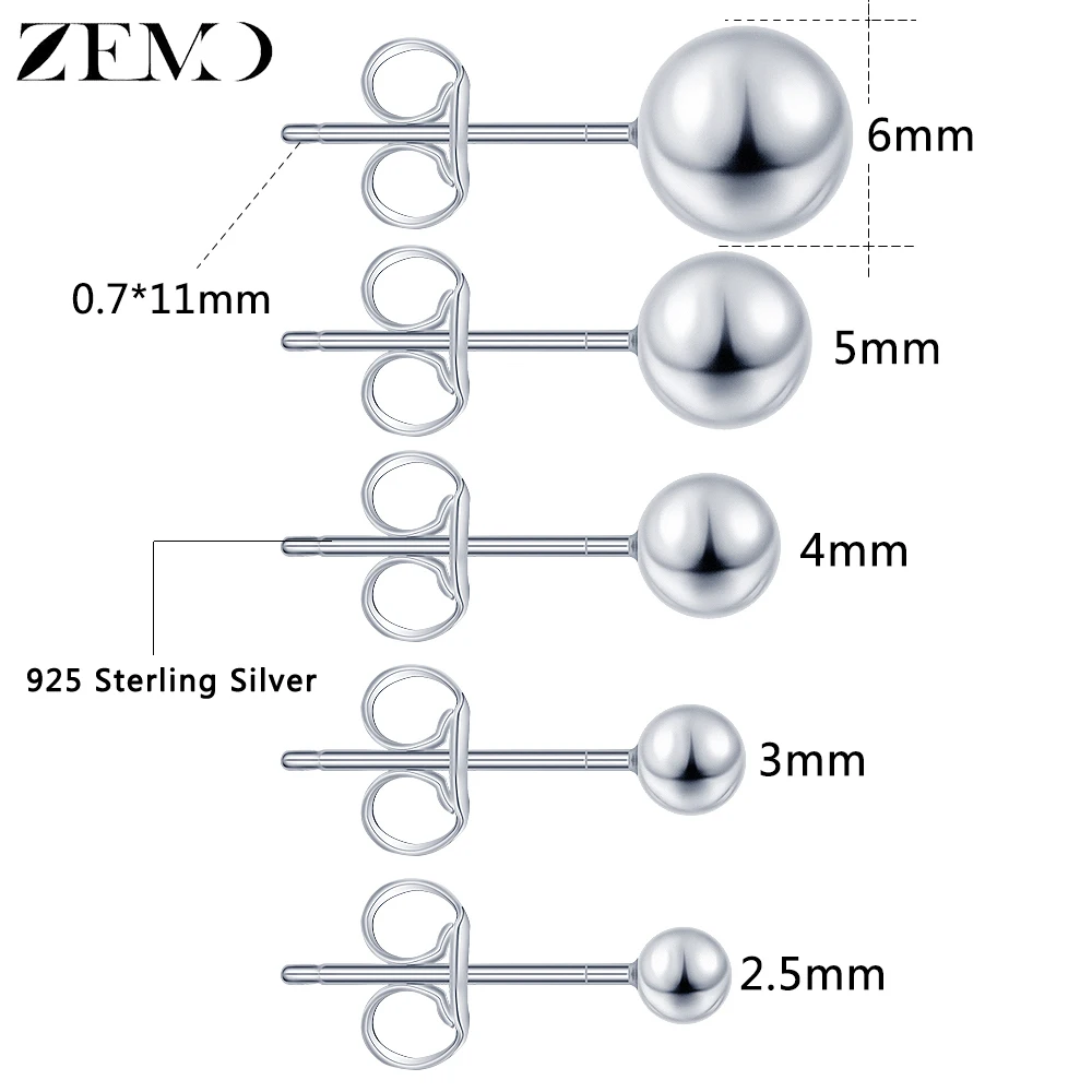 ZEMO настоящие 925 пробы серебряные серьги-гвоздики для женщин гладкие Матовые Круглые сережки с шаром серебряные 925 ювелирные изделия серьги-гвоздики brincos