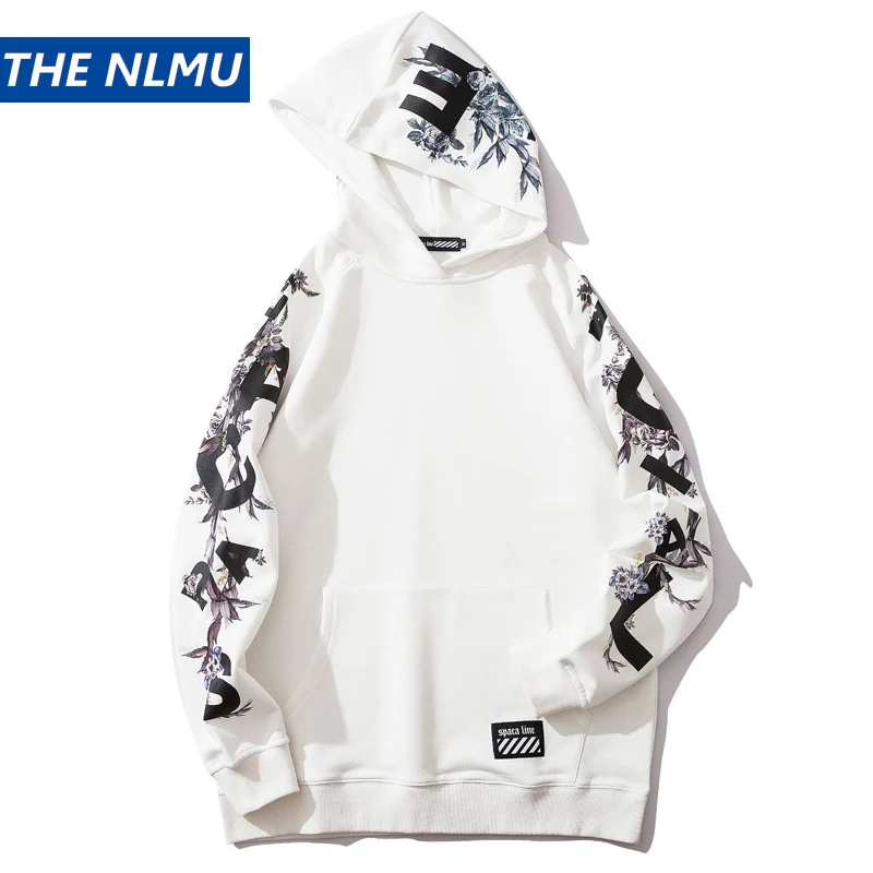 

Floral Print Hoodies Men Streetwear Hooded Sweatshirt Couple Hoodies Hip Hop Casual 2019 Fashion Autumn Male Hoodies White HZ128