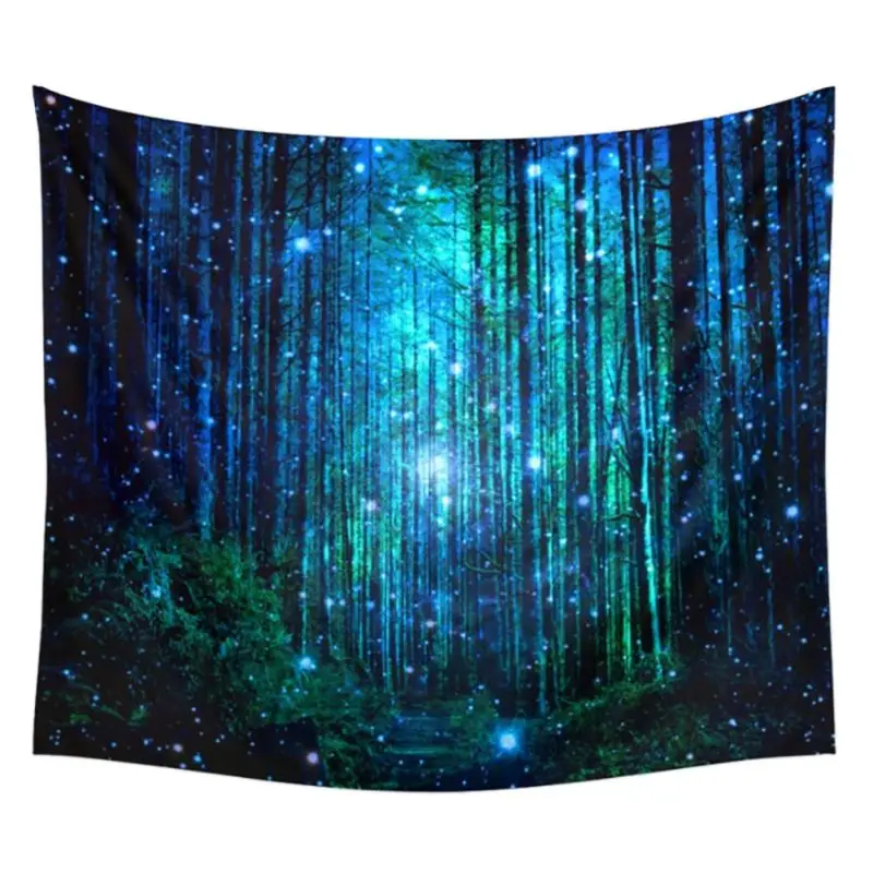 

Psychedelic Forest Trees and Stars Starry Sky Fabric Wall Hanging Tapestry Decor Polyester Curtains Plus Long Table Cover