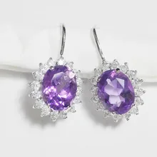 Натуральный аметист в форме капли серьги настоящий аметист 925 стерлингового серебра прекрасные фиолетовые Кристальные украшения 1.8ct* 2 шт драгоценные камни#14090710