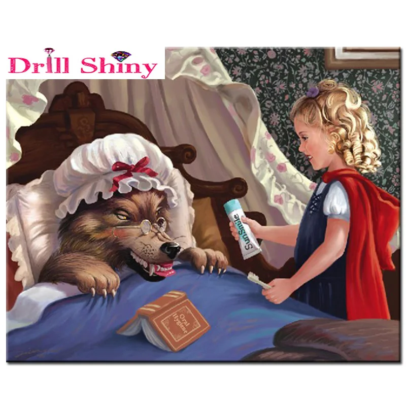 

Diy 5d Full Diamond Embroidery Girl and Wolf Square Diamond Mosaic Cross Stitch Picture of Rhinestones Wall Decoration Gifts