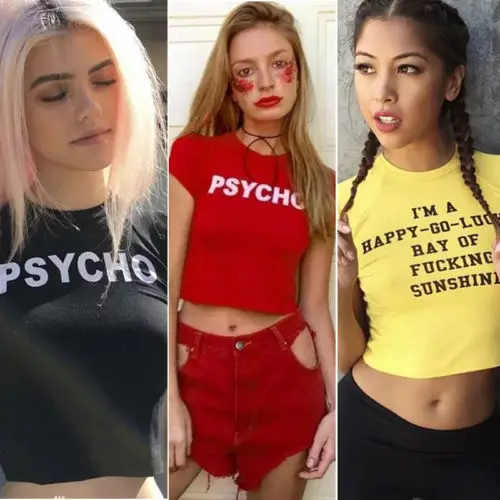 PSYCHO с буквенным принтом 2018 модные летние кроп Топы женские повседневные