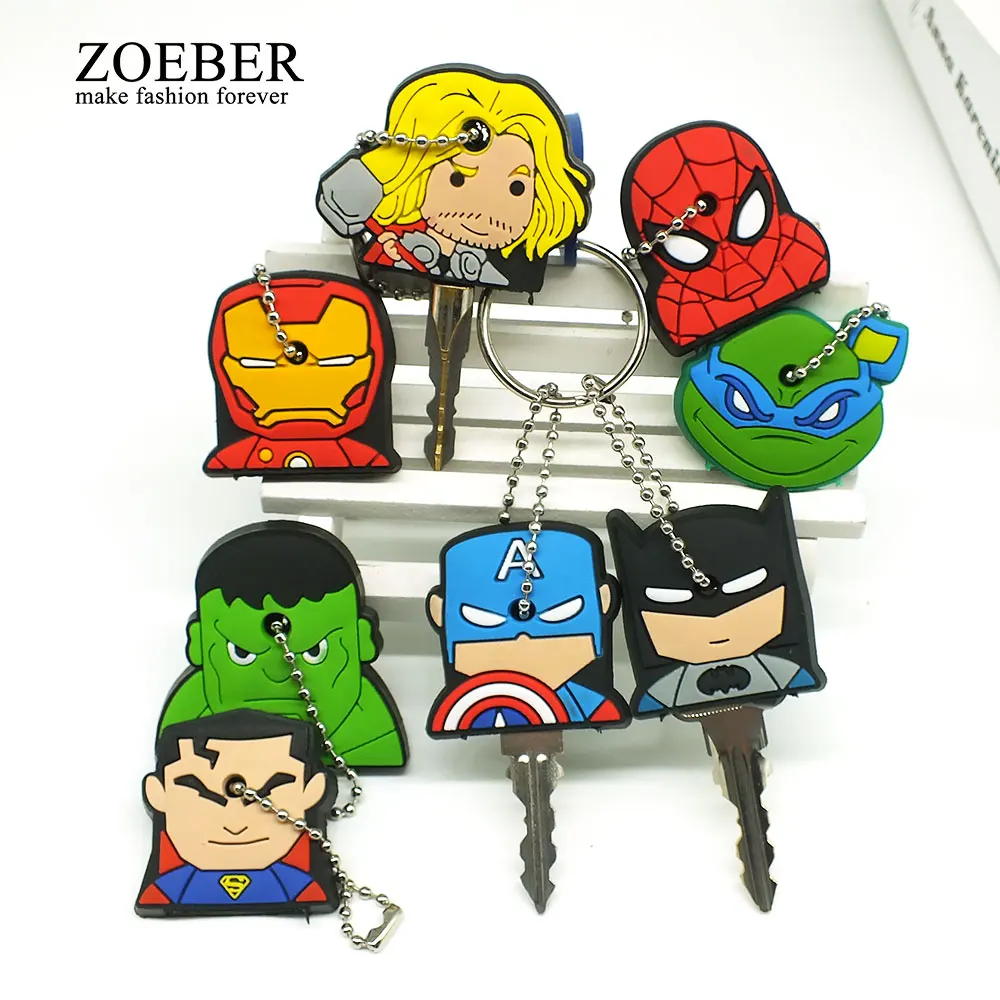 

ZOEBER Cute Cartoon Hero Silicone Keychain Women Loves Key Cover Cute Anime Keychains Children Key Caps Holder New Fashion
