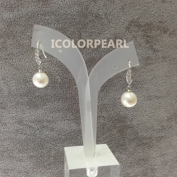 

WEICOLOR Nice And Cheap 9-10mm Nearround Real Natural Freshwater Pearl Earrings With Rhinestone Silver Plated Hooks