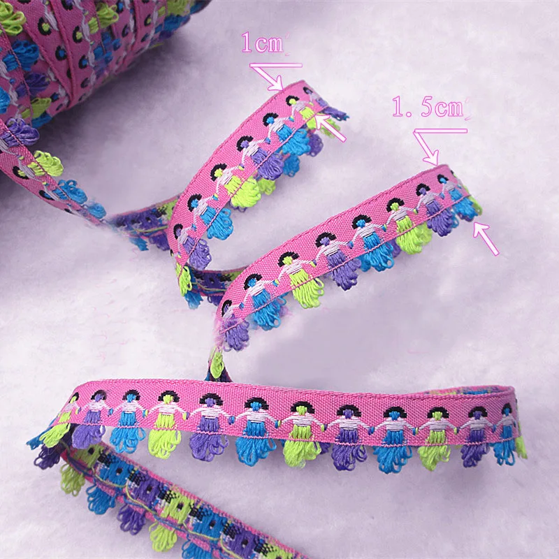 

Pretty 1cm Width Pink Dressing Girl Embroidery Jacquard Ribbon, Beautiful ribbon and DIY ribbons for sewing
