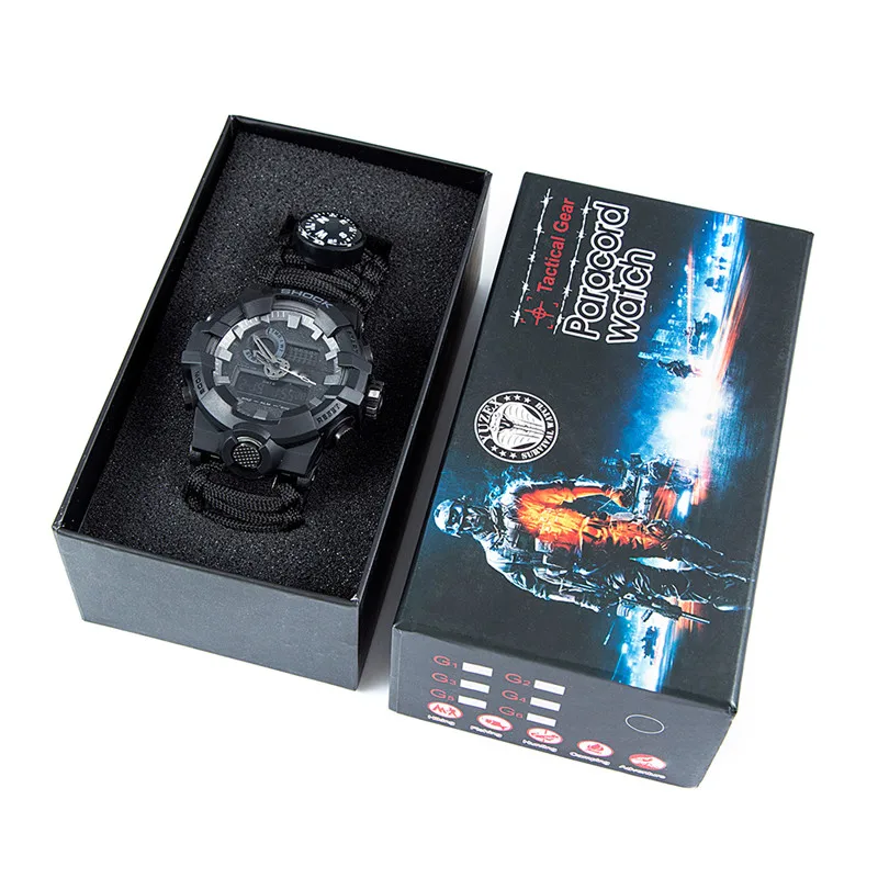 

Outdoor Survival Paracord Watch Camping Multi-functional Survival Watch Compass Thermometer Rescue Rope Tactical Paracord Tools