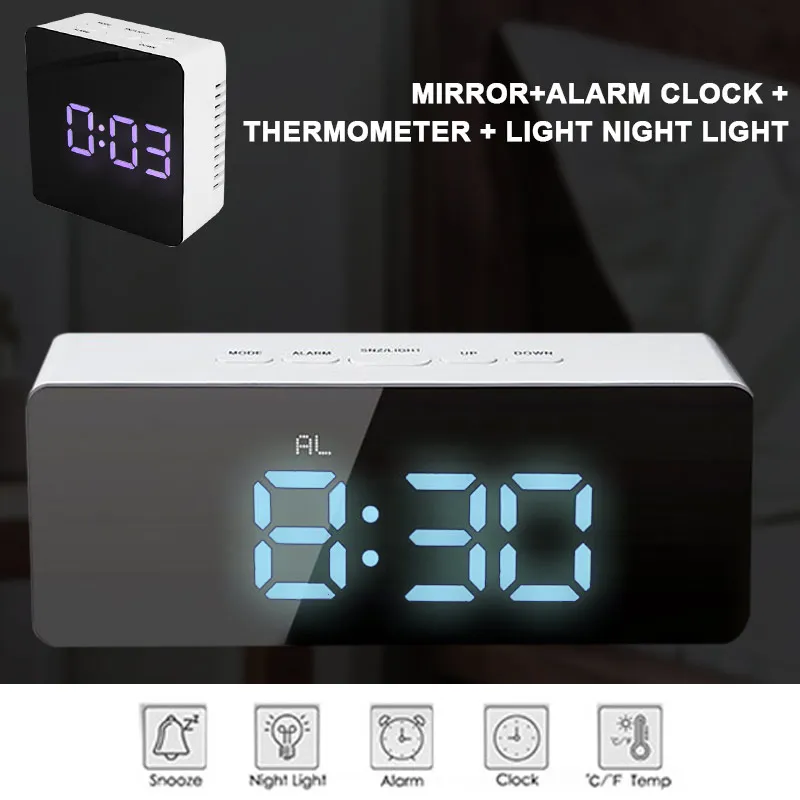 

Nordic Digital Wall Clock Alarm Clock Portable Digital Alarm Clock Plastic Cosmetic Thermometer Lamp