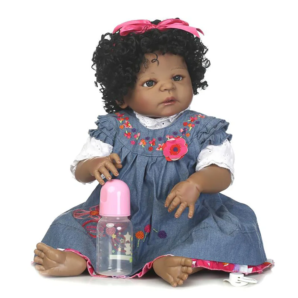

57cm Full Silicone Reborn Baby Princess Doll Toy Newborn Black Girl Baby Collectable Princess Toddler Doll Birthday Holiday Gift