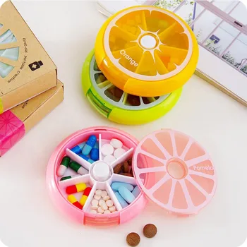 

Portable 7 Grid Fruit Style Seal Rotation Outdoor Medicine Bottle Storage Cases Storage Box Vitamin Medicine Pill Box Container